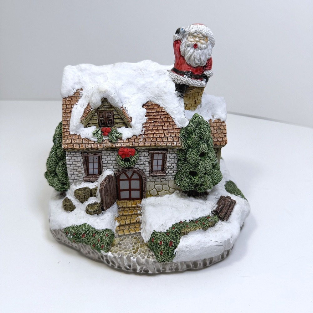 Vintage Christmas Village Santa on Chimney Light Up Stone Cottage